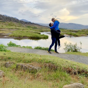 Couple in front of a lake