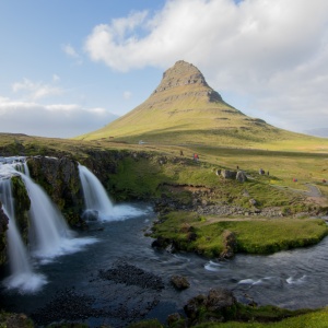 The most photographed mountain in Iceland, with waterfalls at its base.