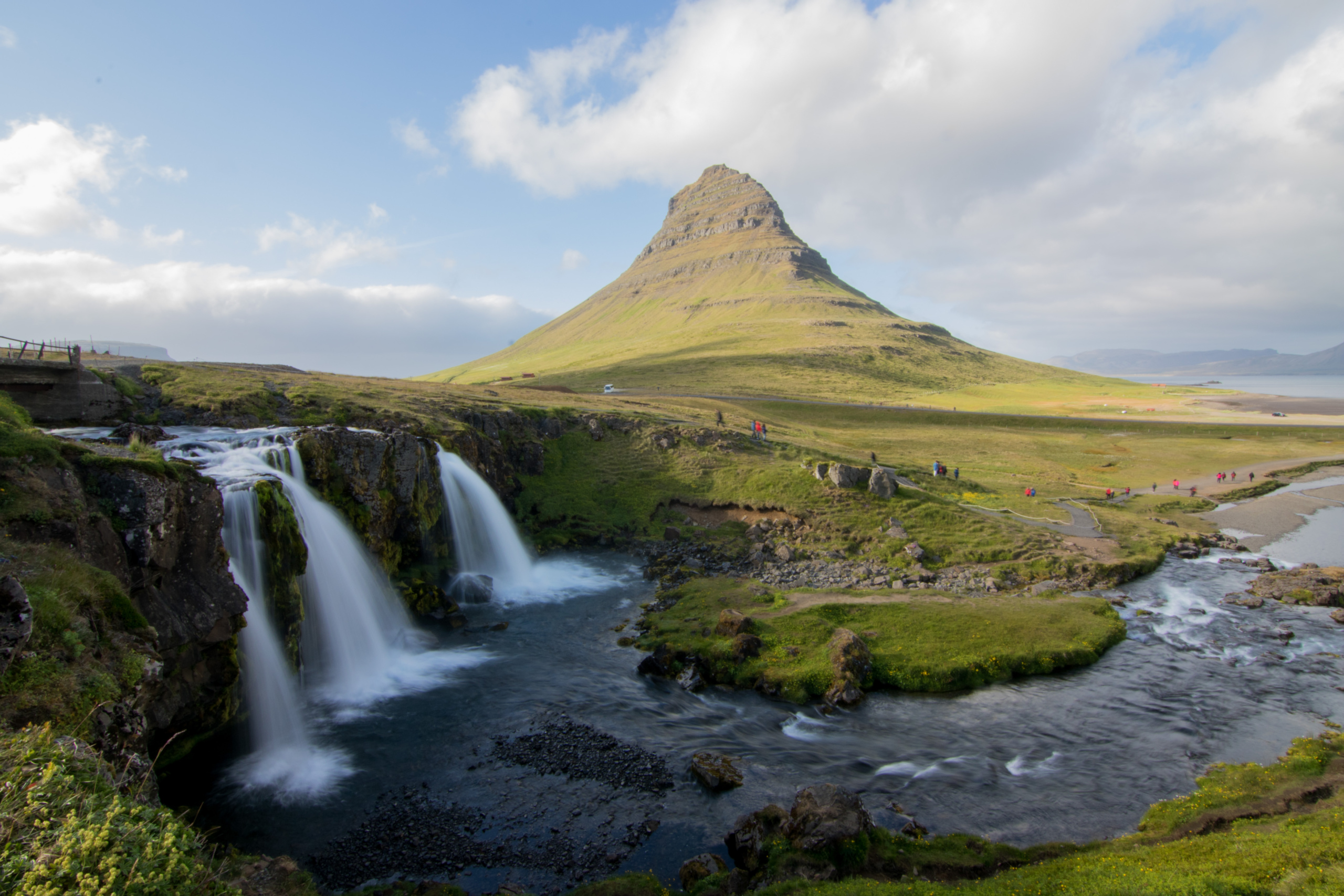The most photographed mountain in Iceland, with waterfalls at its base.