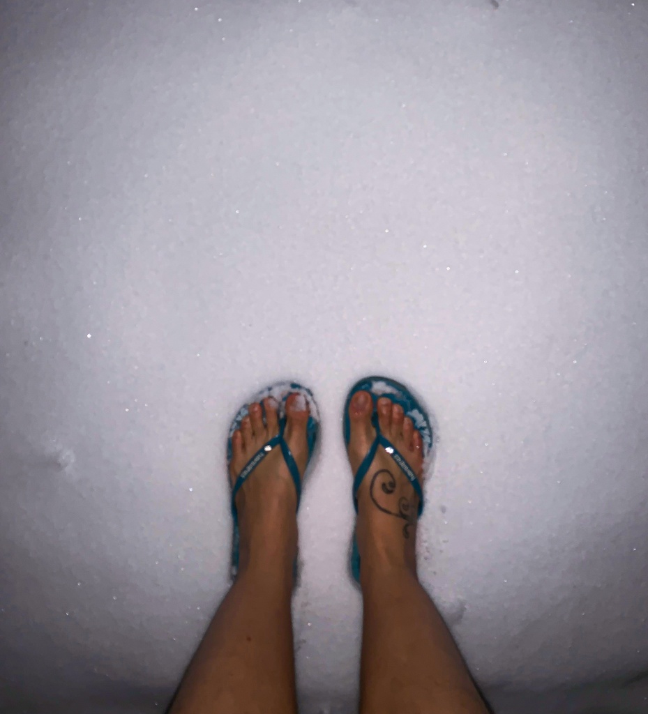 Flip flops in the snow